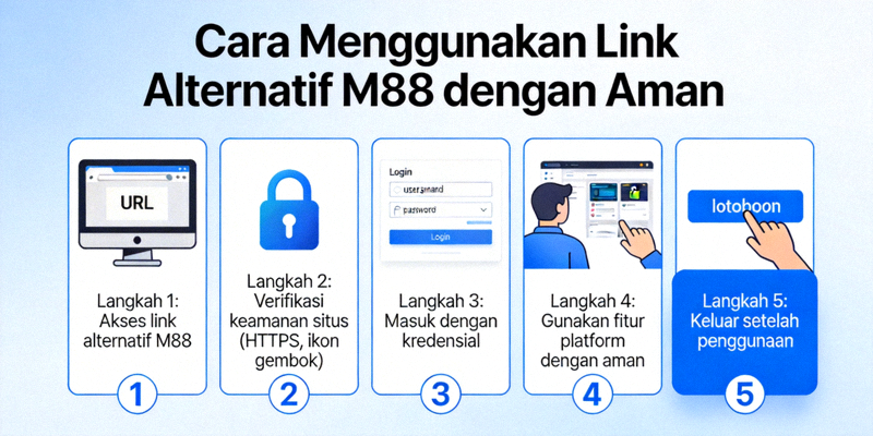 Diagram alur langkah demi langkah cara menggunakan link alternatif M88 dengan aman